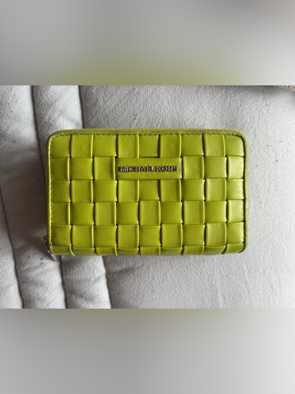 Michael Kors Neon Lime Woven Leather Wallet